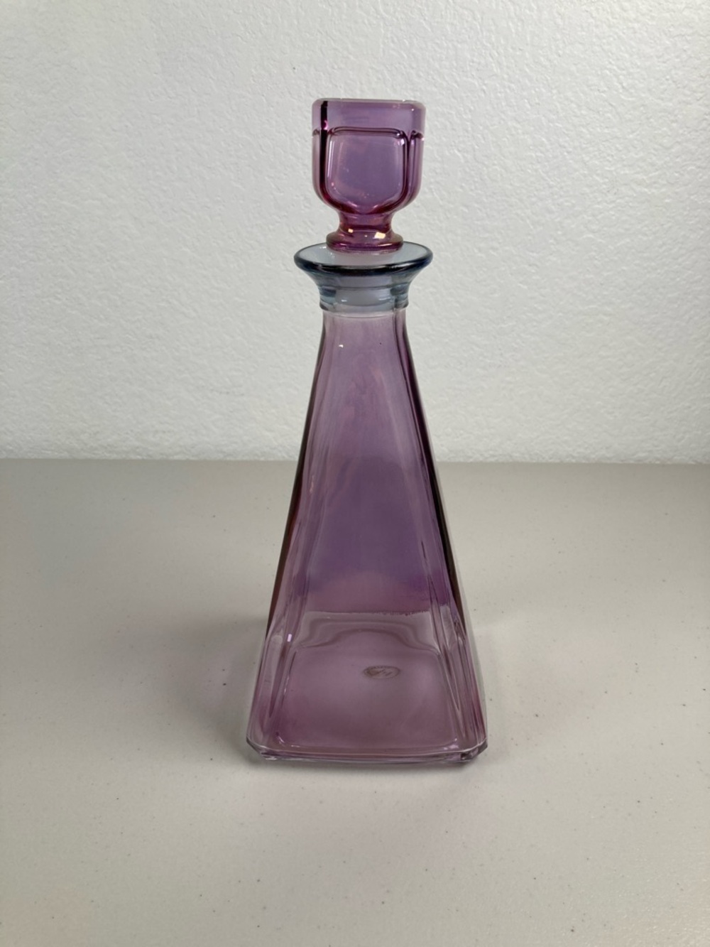 Cristallerie Blown Art Glass Decanter Stopper Iridescent Purple 12" - Made Italy